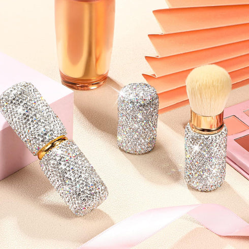 2 Pcs Bling Rhinestone Makeup Brushes Kabuki Brush Retractable Crystal Face Makeup Brushes for Travel Cosmetic Beauty Tool for Foundation Powder B...
