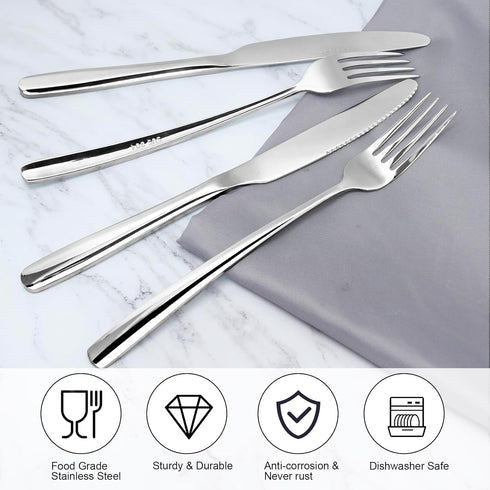 Flatware Set 4 Piece with 2 Dinner Forks Stainless Steel & 2 Dinner Knives,Silverware Set,Fork and Knife Set for Dessert Steak Butter Knives,Table...