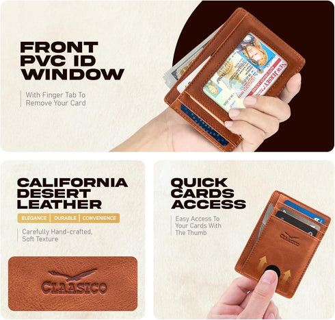 Claasico Front Pocket Small Minimalist Leather Wallet RFID Blocking Vintage Leather Credit Card Holder with Gift Box...