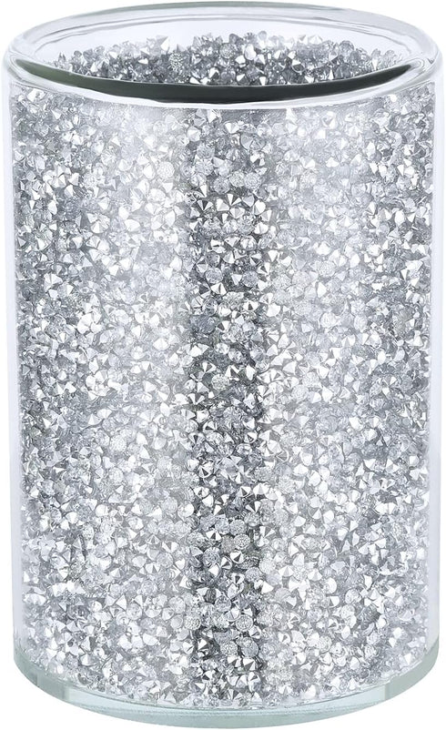 Crushed Diamond Glass Kitchen Utensil Holder Round for Countertop Flatware Utensil Organizer Home Decor Sparkly Gift (Silver)...