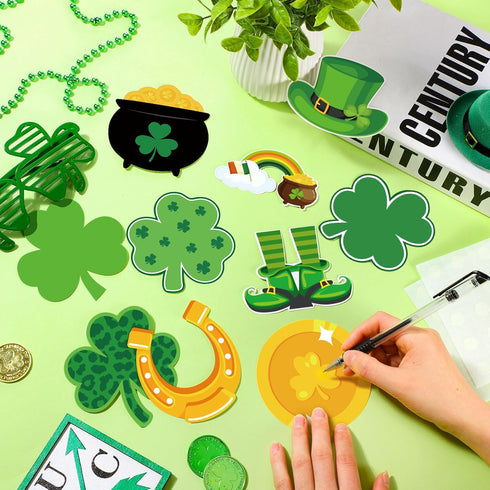 200 Pcs St Patrick's Day Shamrock Cutouts St Patrick's Day Bulletin Board Decor with 400 Shamrock Cartoon Irish Lucky Green Paper Cut Outs for St ...