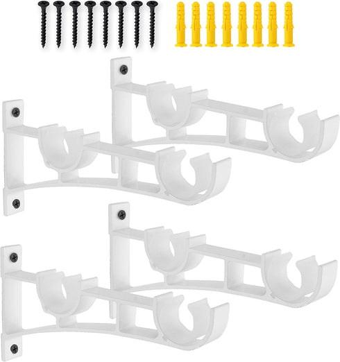 AddGrace Double Curtain Rod Brackets Set of 4 for Drapery Rod Window Hardware Rod Holders (White)...
