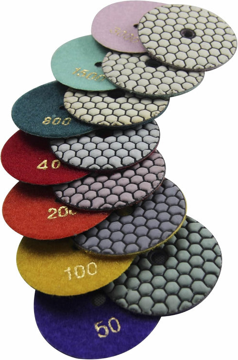 Diamond Dry/Wet 3" Polishing Pads for Stone Polisher, 7-Step Abrasive Buffing Set...