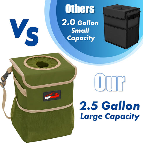 EPAuto Waterproof Car Trash Can with Lid and Storage Pockets, 2.5 Gallon Leakproof, Green...