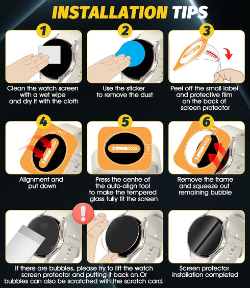 Orzero (3 Pack) Tempered Glass Watch Screen Protector for Samsung Galaxy Watch 7 40mm, with Auto Alignment Tool 9 Hardness High Definition Anti-Sc...