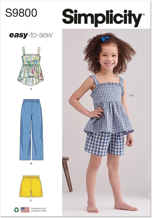 Simplicity Easy Children's Summer Top, Pants and Shorts Sewing Pattern Packet, Design Code S9800, Sizes 3-4-5-6-7-8, Multicolor...