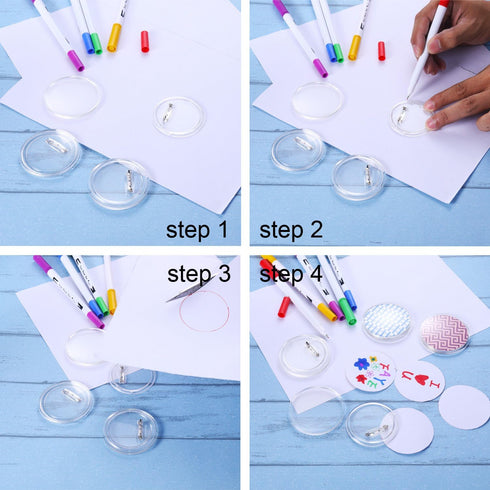 Aboat 25 Sets Design a Button Clear Acrylic Button Badges Kit with Pins for DIY Crafts and Craft Activities (2.36 Inch)...