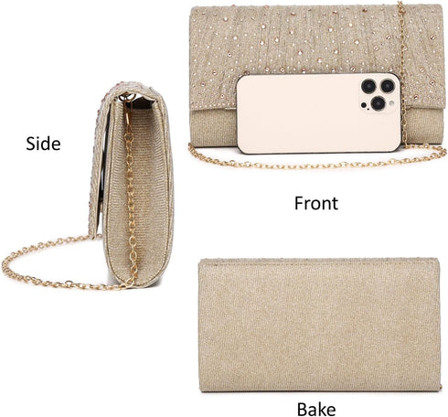Gurina Women's Evening Handbag Rhinestone Clutch Purse Glitter Sequins Shoulder Crossbody Handbag for Women Wedding Party...