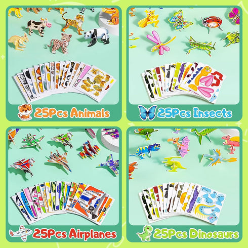 3D Cartoon Puzzles,100 Pcs 3D Puzzles for Kids,Educational 3D Cartoon Puzzle,3D Puzzles for Kids Ages 4-10,Educational Montessori Toys,Kids Birthd...