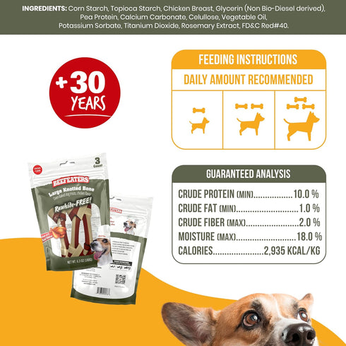 Beefeaters Rawhide Free Large Knotted Bone Dog Treat 3ct...