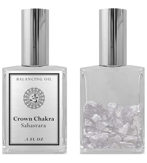 7th Chakra Balancing Oil - Sahasrara Crown Chakra Aromatherapy - Roll On Pulse Points - Infused with White Quartz Crystal and Lavender Essential O...