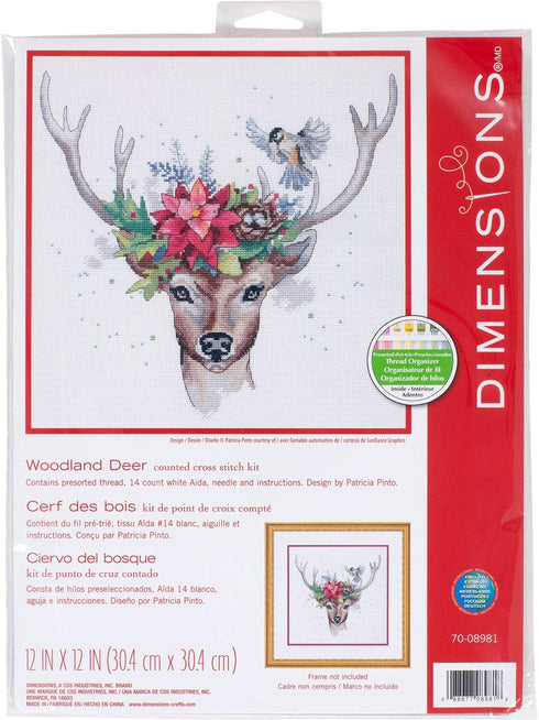 Dimensions Counted Kit, Woodland Deer Christmas Cross Stitch, 12'' x 12''...