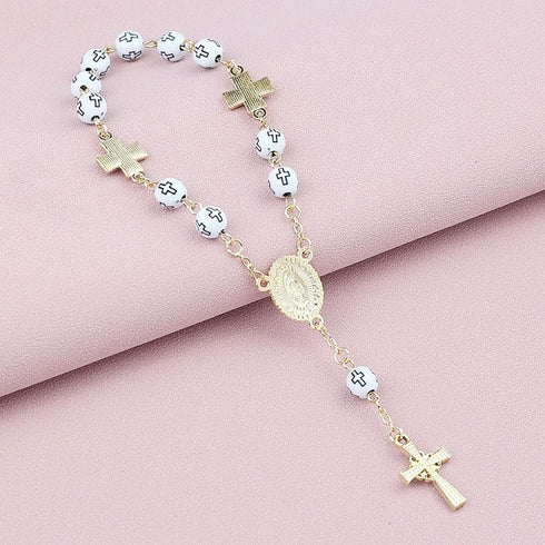 Car Rosary Cross Rearview Mirror Auto Rosary Religious Car Mirror Hanging Accessories Lourdes Medal and Cross for Car Personalized Protection Char...