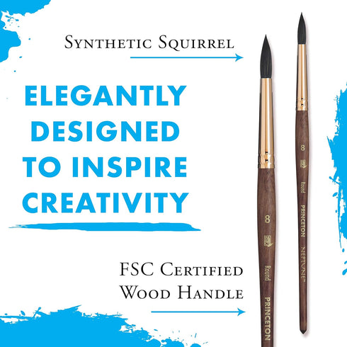 Princeton, Size 8 Artist Neptune, Brushes for Watercolor Series 4750, Round Synthetic Squirrel, Dark Wood...