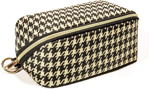 Makeup Bag, Houndstooth Checkered Makeup Bag, Flat Lay Makeup Bag, Travel Make Up Bag Organizer, Travel Toiletry Bag, Brush Bag, Travel Essentials...