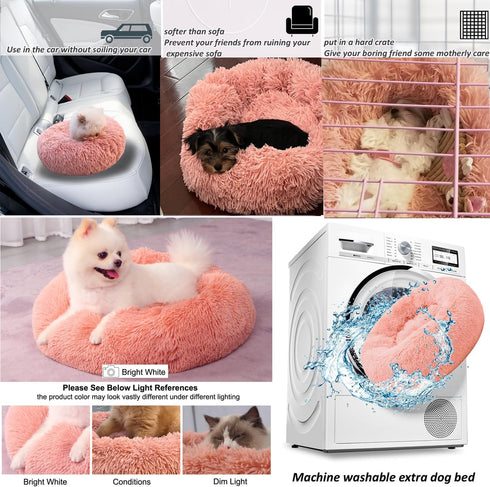 Pink Puppy Bed 15 Inch Washable, Donut Soft Small Pet Bed,Calming Anti Anxiety Round Fits up to 5 lbs Warm Comfort Pets Beds for Puppy Dogs Indoor...