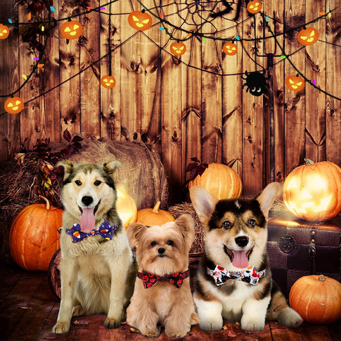 4 Pcs Halloween Dog Collar with Bow Tie Adjustable Basic Dog Collars Soft Comfortable Halloween Dog Cat Collar with Plastic Buckle for Puppy Small...