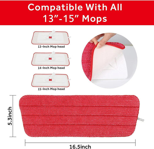 16.5 inch Mop Pads Refills, 3 Pack Microfiber Reusable Replacement Mop Pads Flat Replacements Heads for Wet Or Dry Floor Cleaning and Scrubbing, R...