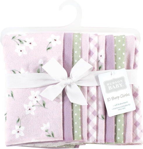 Hudson Baby Unisex Baby Cotton Flannel Burp Cloths, Purple Dainty Floral 10 Pack, One Size...