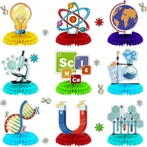 Fainne 9 Pieces Science Party Decorations Science Theme Honeycomb Centerpieces 3D Table Decorations Table Toppers for Science Party Chemistry Part...