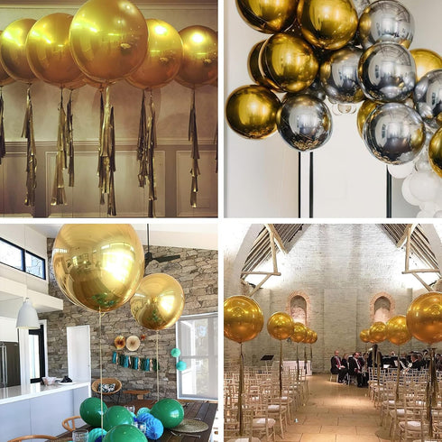 PartyWoo Metallic Gold Foil Balloons 6pcs 22 Inch Large Round Foil Big Giant Orbz 4D Jumbo Inflatable Mirror Ball Mylar Balloons for Graduation Bi...