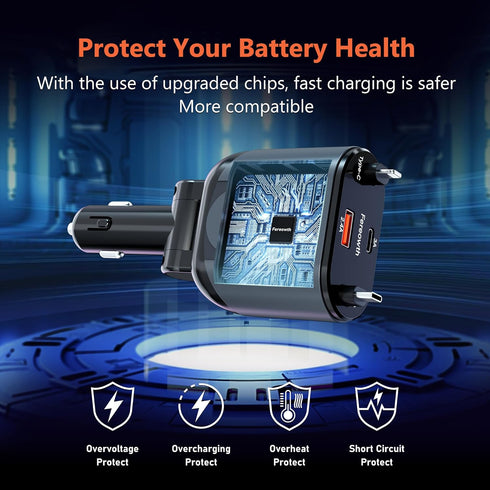 Retractable Car Charge 4 in 1 Fast Car Phone Charger Adapter PD 63W Phone Retractable Cables (31.5 inch) and 2 USB Ports Car Charger? Compatible w...