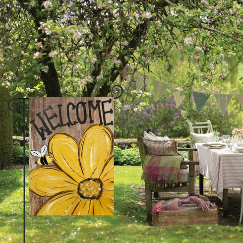 AVOIN colorlife Bee Sunflower Spring Summer Garden Flag 12x18 Inch Double Sided Outside, Welcome Wood Grain Yard Outdoor Flag...