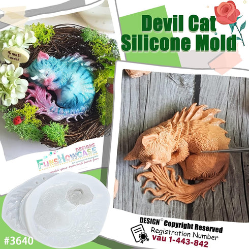 Devil Cat Epoxy Resin Silicone Mold Horned Dragon Kitten Spirit Animal for Polymer Clay, Soap, Candle, Jewelry Making Large Around 3inch...