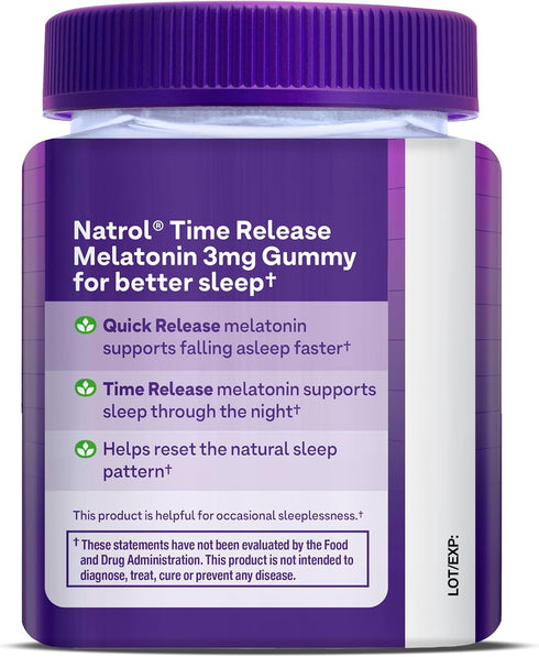 Natrol Time Release Melatonin 3 mg, Dietary Supplement for Restful Sleep, Sleep Gummies for Adults, 45 Strawberry-Flavored Melatonin Gummies, 45 D...