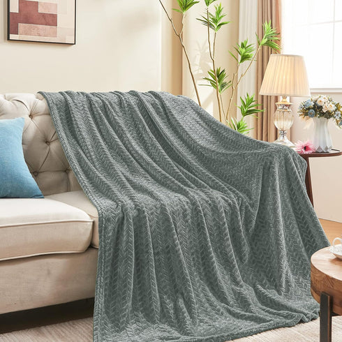 inhand Grey Leaves Pattern Throw Blanket for Couch, Super Soft Flannel Cozy Lightweight Fuzzy Blankets for Women, 50 x 60 Inches...