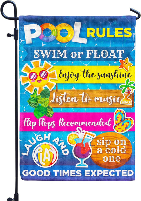 Pool Rules Signs and Decorations Outdoor, Summer Garden Flag Double Sided Burlap 12x18Inch...