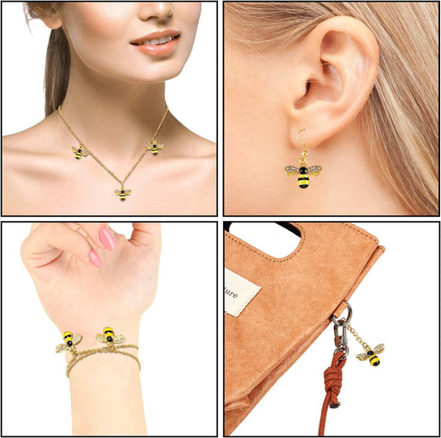 48 Pieces Bee Charms Bee Rhinestone Pendants Honeybee Jewelry Craft Charms with Holes for Jewelry Necklace Earring Bracelet DIY Making Supplies, 1...