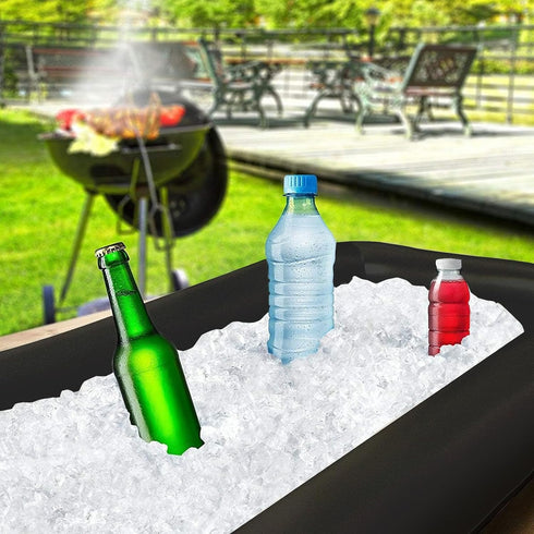 Ice Buffet Serving Tray Drink Cooler with Drain Plug,Inflatable Ice Serving Buffet Bar Inflatable Cooler for Parties Food 52 x 24 x 5'' (Black)...
