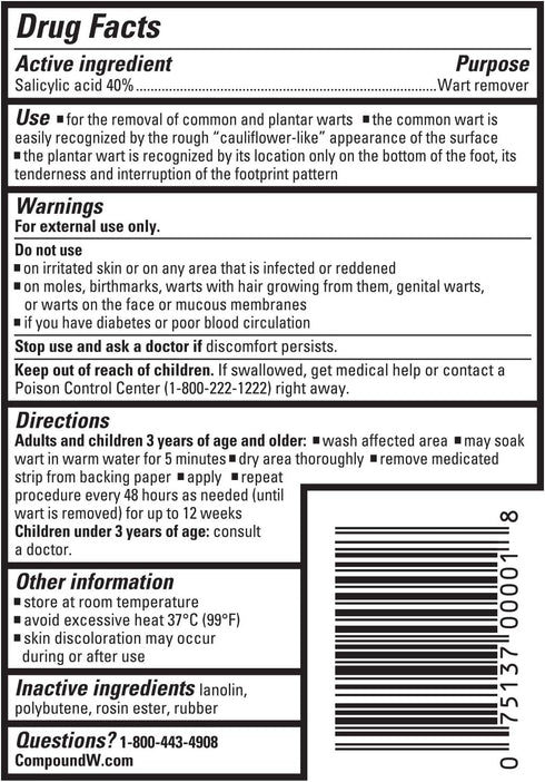 Compound W One Step Wart Remover Strips for Kids, 10 Medicated Strips for Wart Removal, 2 Pack...