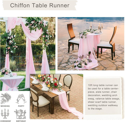 Chiffon Table Runner 1 Piece 27x120 Inches Pink Rustic Sheer Fabric for Wedding Baby Shower Birthday Party Cake Table Decoration...