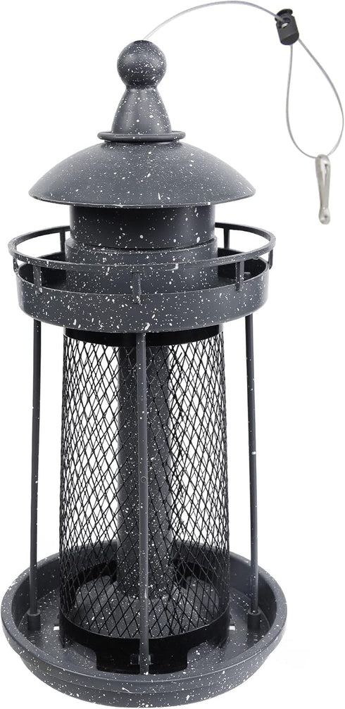 Twinkle Star Wild Bird Feeder Hanging for Garden Yard Outside Decoration, Panorama Gazebo Birdfeeder, Lighthouse Shaped, Grey...