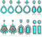 BBTO 6 Pairs Turquoise Oval Earrings Turquoise Bohemian Dangle Boho Cowboy Leather Vintage Earrings Leather Wood Teardrop Earrings Aztec Pattern T...