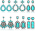 BBTO 6 Pairs Turquoise Oval Earrings Turquoise Bohemian Dangle Boho Cowboy Leather Vintage Earrings Leather Wood Teardrop Earrings Aztec Pattern T...