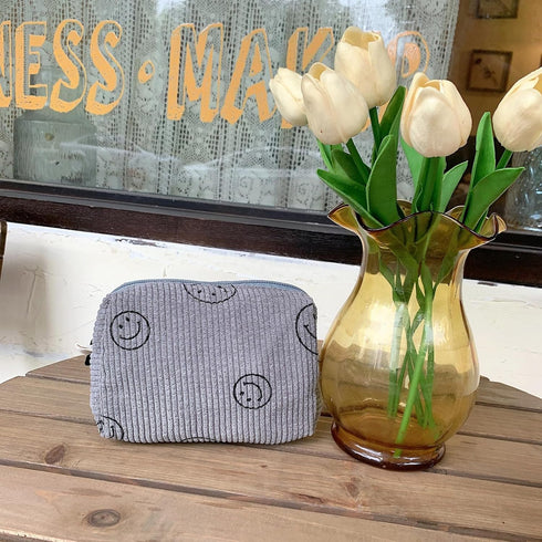 Cosmetic Bag 3PCS Pencil Pouch Smiley Face Bag Corduroy Cosmetic Bag Aesthetic Women Handbags Purses (BLUE)...