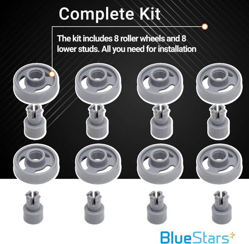 WD12X10231 Dishwasher Lower Rack Wheel And Stud Replacement part by BlueStars – Easy to Install – Exact Fit For General Electric Dishwashers – Replaces 1263942 AP3994981 PS1481883 - PACK OF 8