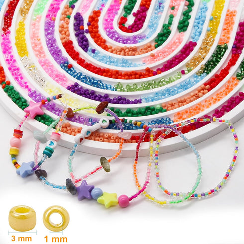 Glass Seed Beads Kit, 3mm Small Waist Beads 8/0 with Elastic String Tweezers for Jewelry Making Bracelet Necklaces DIY Crafting...