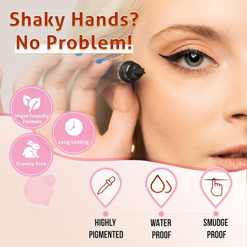 Winged Eyeliner Stamp, 2 x Black Liquid Eyeliner Pens, Easy Cat Eye Stencil Makeup Tool, SmudgeProof & Waterpoof Eye Liner, Vamp Wing, Wingliner (...