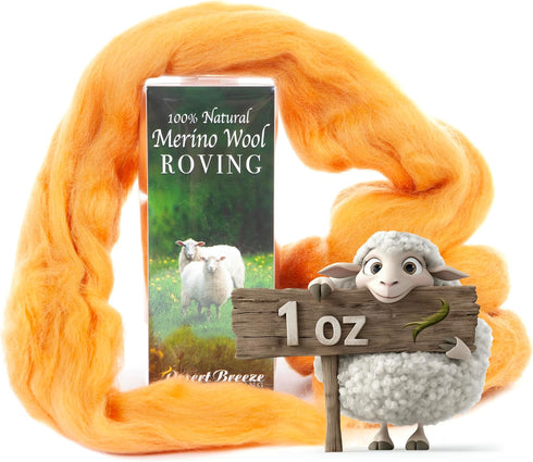 Desert Breeze Distributing 100% Natural Merino Wool Roving - Premium Combed Top Merino Roving Wool - Tapestry, Spinning, Wet Felting & Needle Felt...