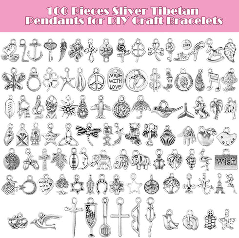 469 Pieces Bangles Making Kit, 10 Pieces Round Link Chain Bracelets with OT Toggle Clasp, 159 Pieces Moon Stars Tibetan Silver Charms and 300 Piec...