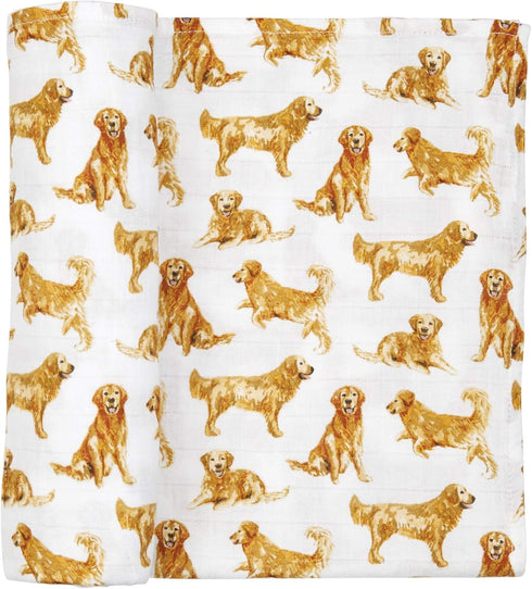 Mud Pie Golden Retriever Print Muslin Baby Swaddle Blanket, 47" x 47"...