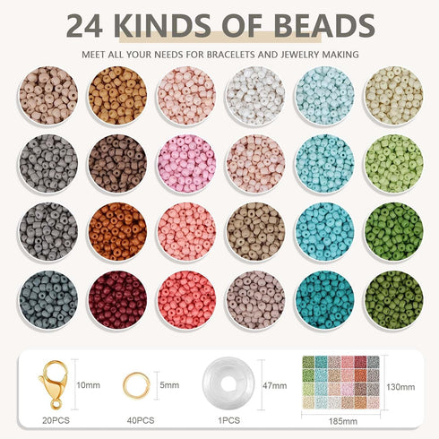 3mm Glass Seed Beads for Bracelets Making, Friendship Bracelet Making Kit for Girls, 24 Colors Bead Bracelet Kit, Beads for Jewelry Making Kit, DI...