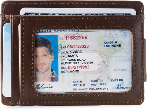 Alpine Swiss Harper Mens RFID Slim Front Pocket Wallet Magnetic Money Clip ID Card Holder Leather Glossy Nappa Brown...