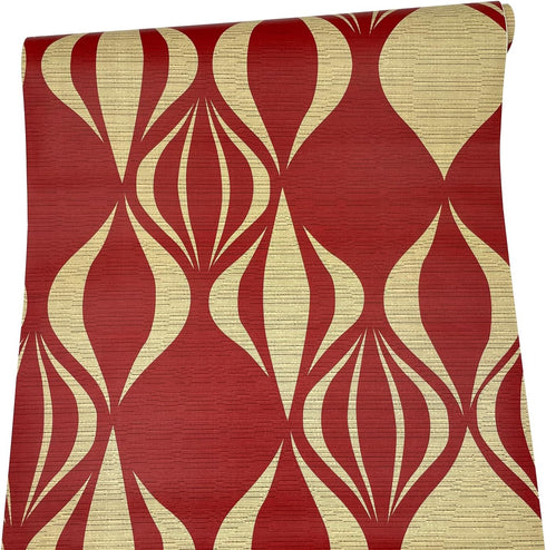 Yifely Red Geometric Design Furniture Paper Self-Adhesive Shelf Liner Dresser Drawer Sticker 17.7 Inch by 9.8 Feet...