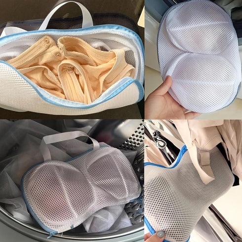 2 Pack Bra Laundry Bags for Washing Machine Lingerie Wash Dryer Bag Non-Deform 3D Protective Bracket Case with Handle and Zipper for Women Underwe...