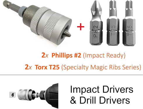 ELECTRIC DRILL to SCREWGUN CONVERTER Adjustable Clutch Drywall Tool Screw Depth Setter w/Manganese S2 Phillips 2 Screwdriver Bit | Countersink Ply...